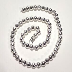 925 Silver Plated Pearl Necklace 8mm Ball Jewelry Birthday Anniversary Gift New!